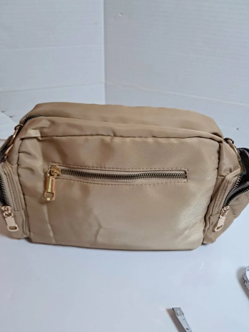 Beige Quilted Nylon Crossbody Shoulder Bag